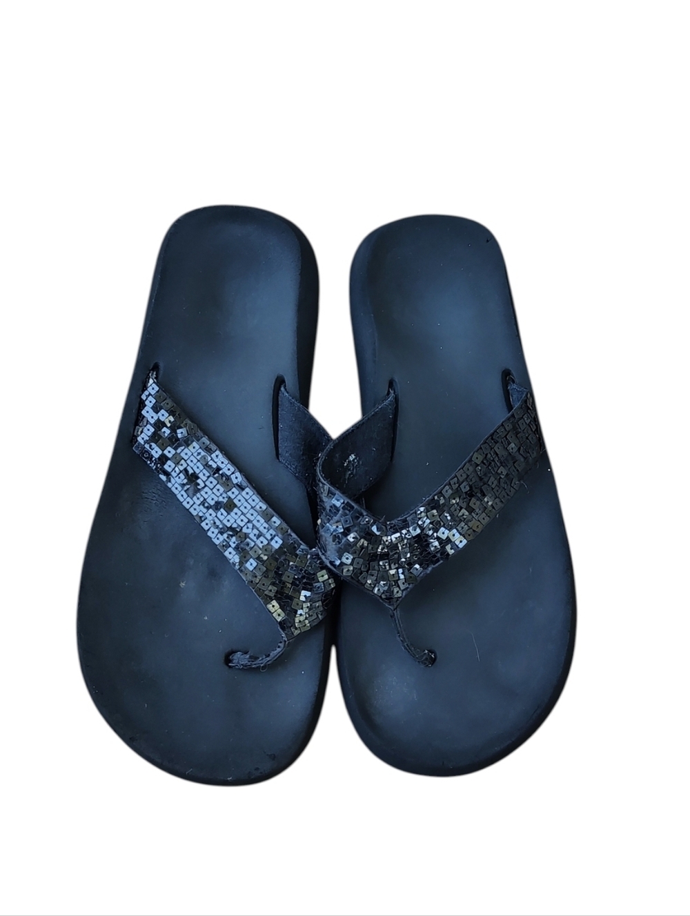 Yellow Box Black Sequin Sandy Flip Flop Sandals - Picture 2 of 3